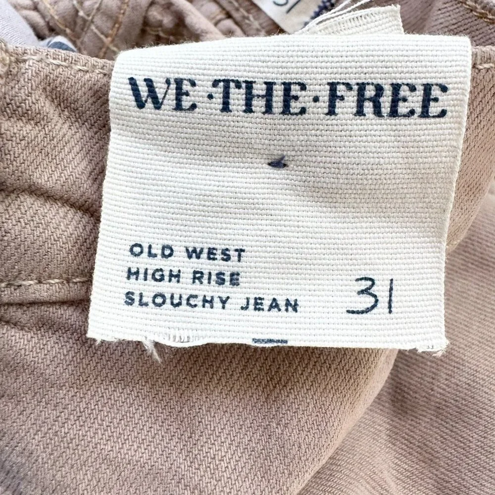 New Free People Old West Slouchy Wide-Leg Jeans Tan 31